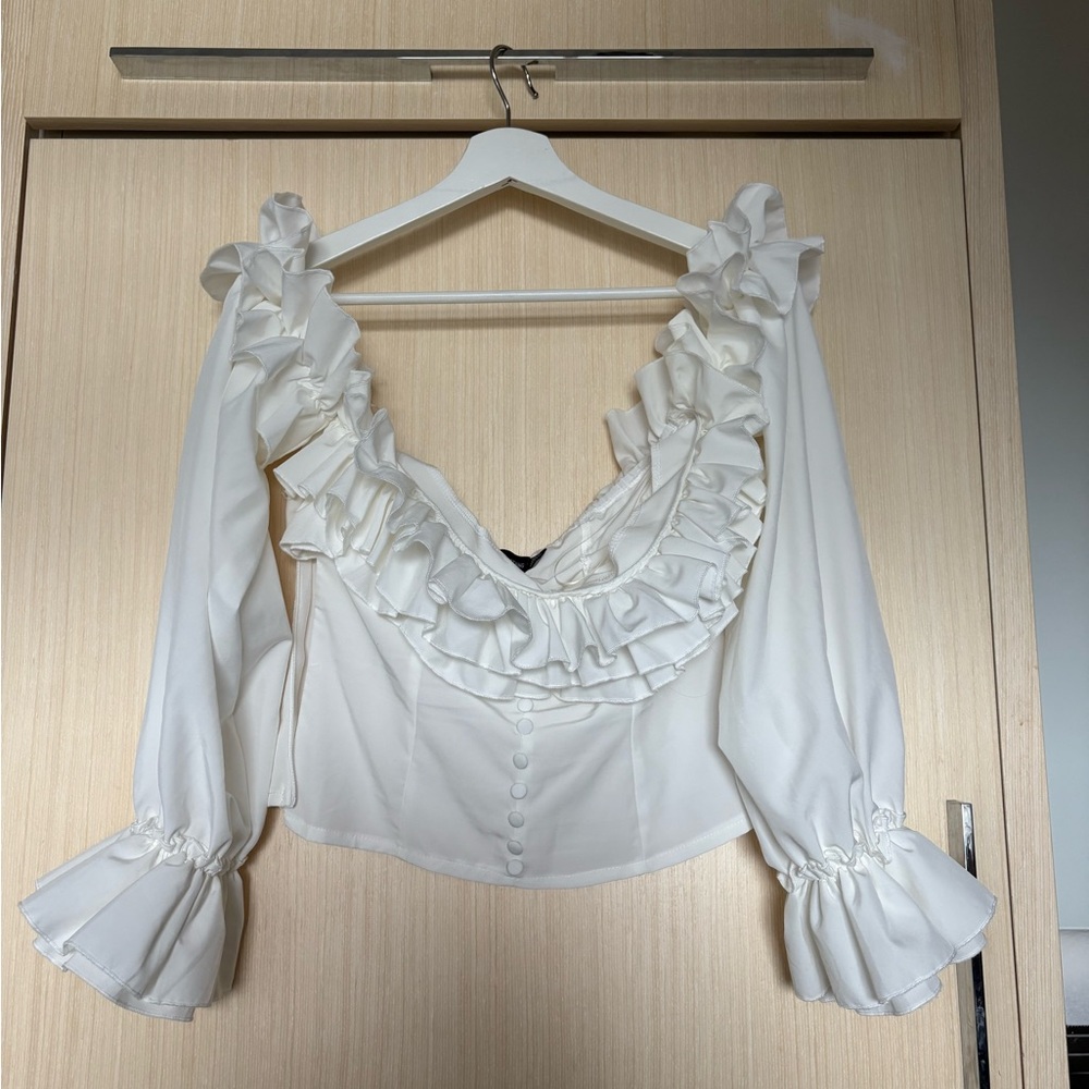Pretty Little Things White Ruffled Women's Top